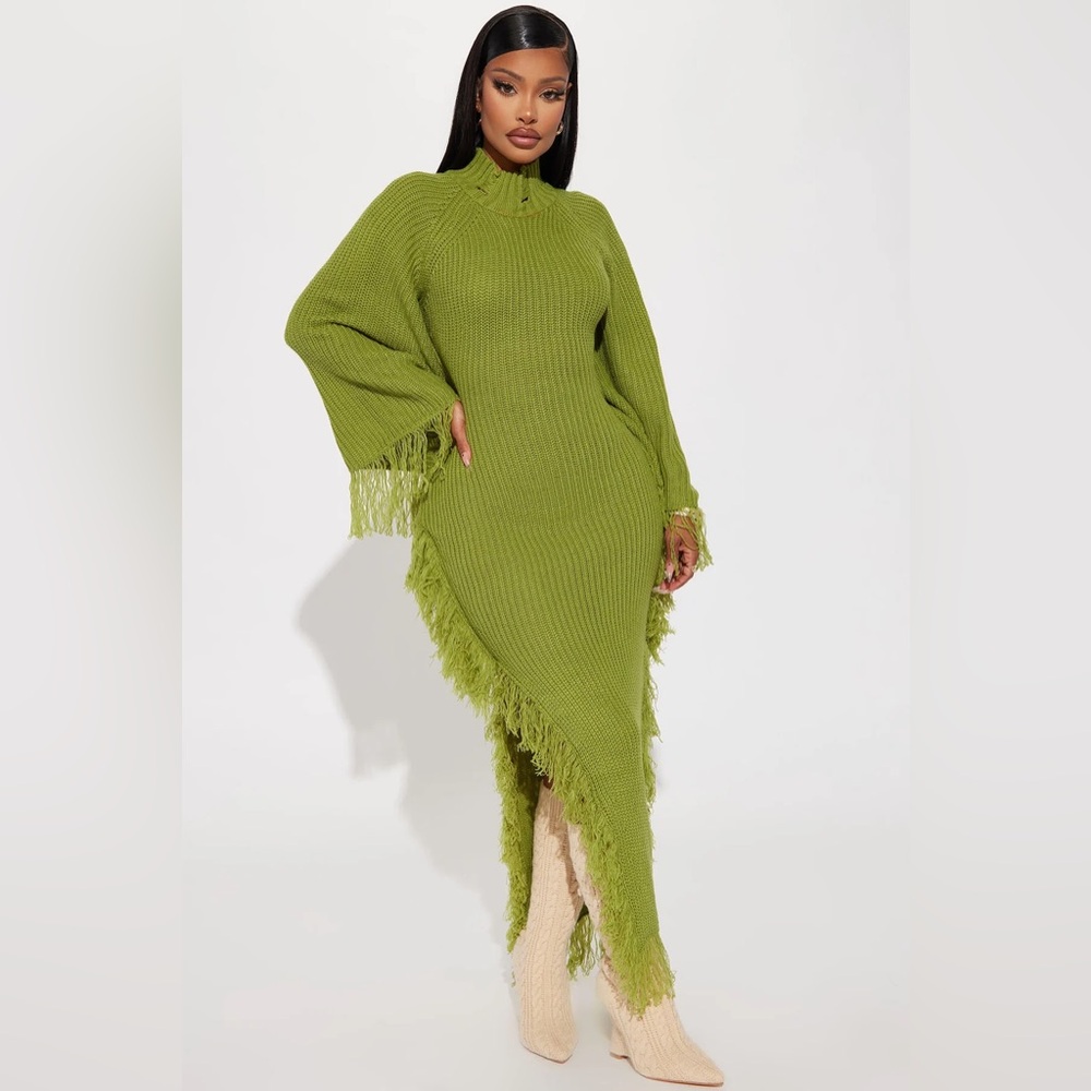 Fashion Nova Venae Sweater Maxi Dress - Chartreuse